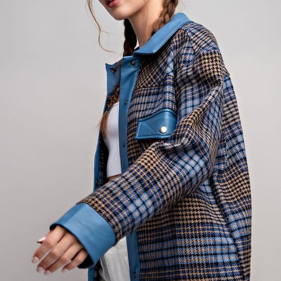 Last 1!  NWT Faux Leather Plaid Jacket - Picture 7 of 11